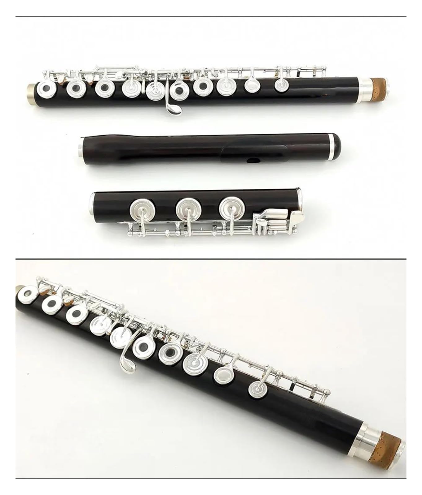 flauta de instrumento musical Flauta de ébano de 17 agujeros agujero abierto llave E chapada en plata flauta profesional