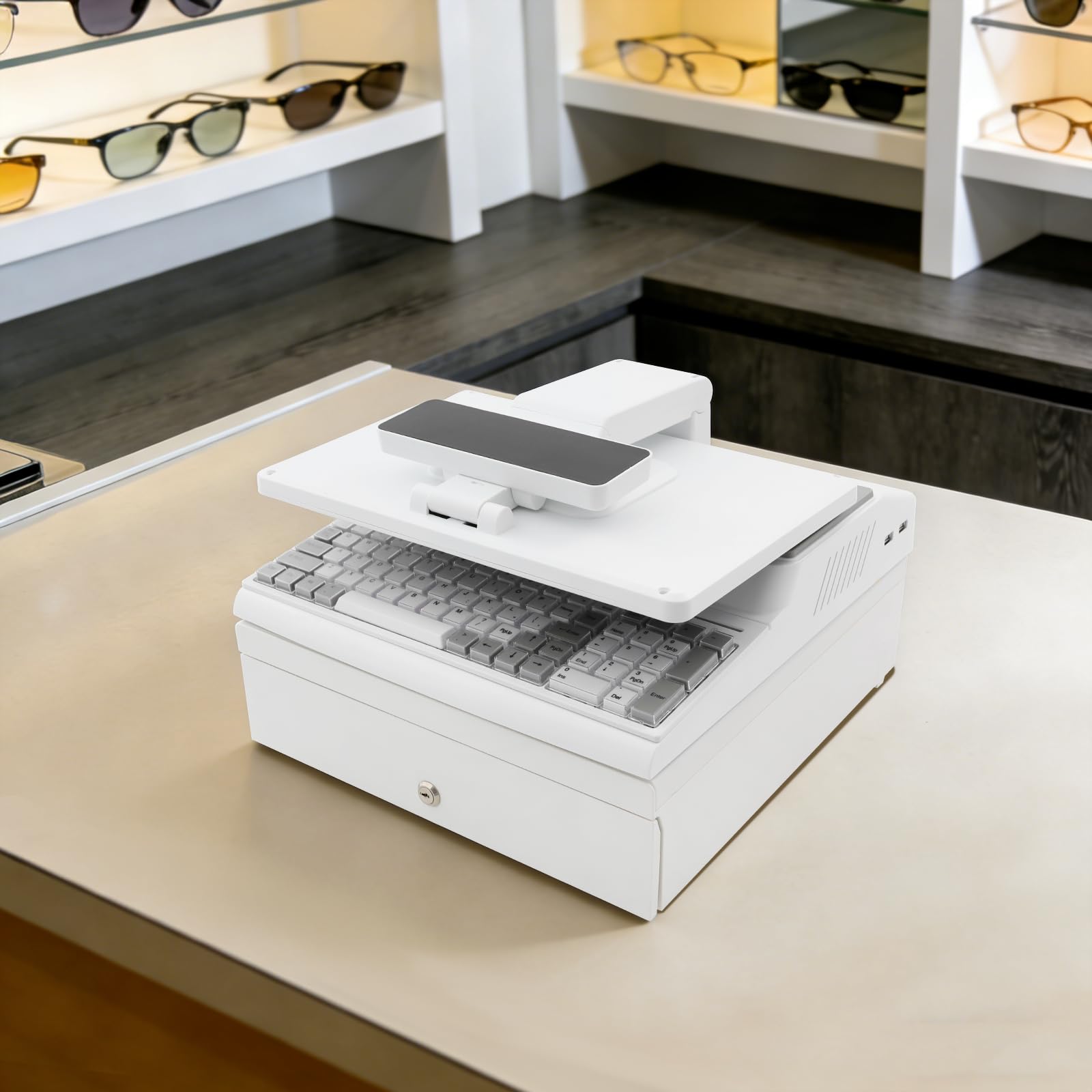 Caja registradora electrónica con pantalla táctil e impresora de recibos para caja registradora | POS con pantalla táctil LCD de 14 pulgadas, pantalla LED para clientes e impresora integrada para pequeñas empresas