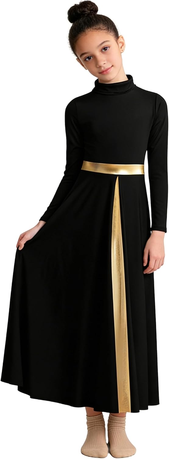 Praise Dance Dress for Girls Liturgical Dancewear for Worship in Church,High Neck