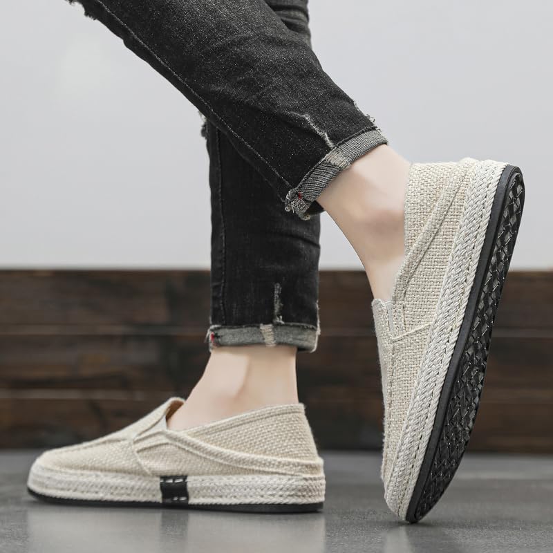 Men's Canvas Loafers-Breathable Mesh Lining, Slip-on Design Casual Walking Shoes, Comfortable Rubber Soles Suitable for All Seasons2