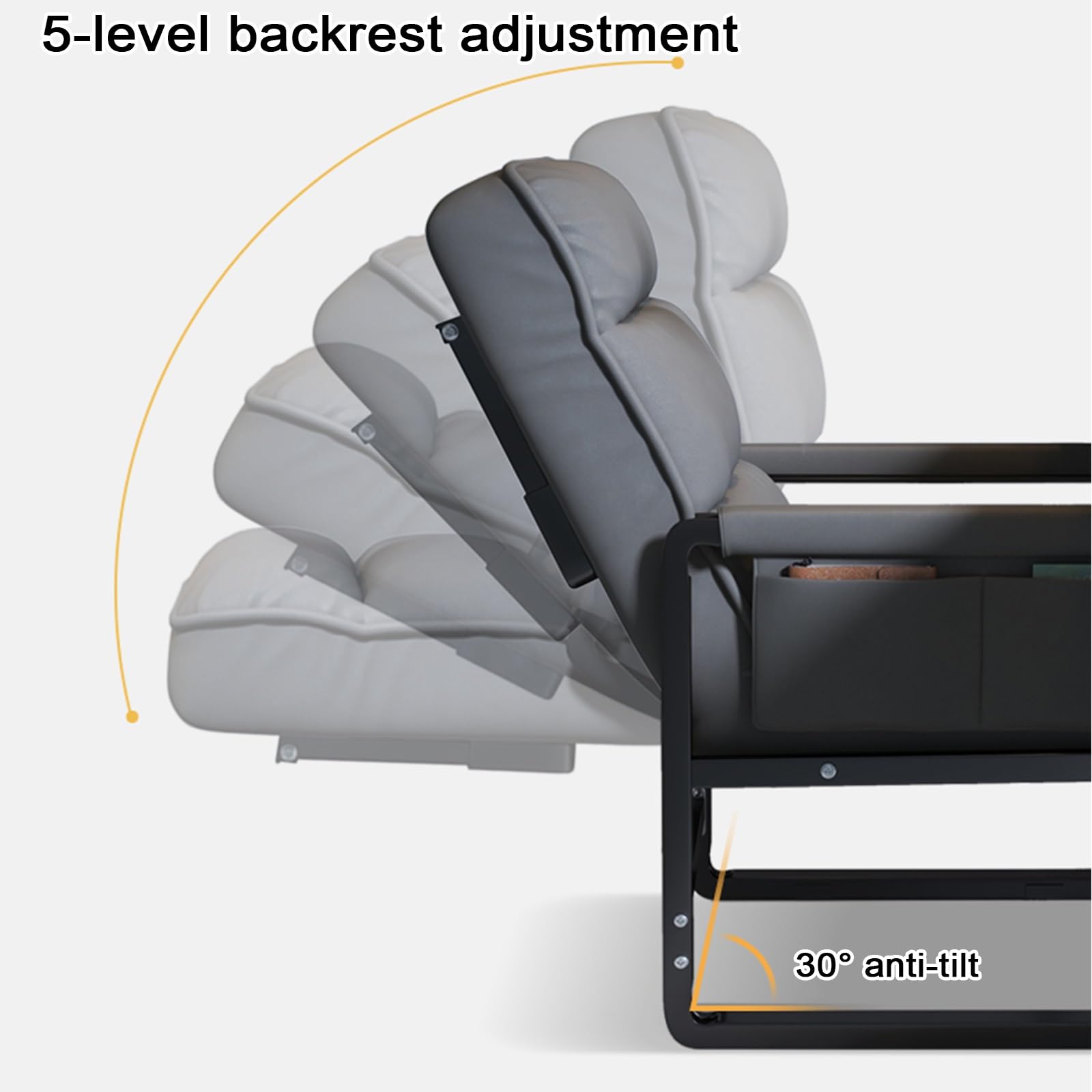 Poltrona Camera da Letto Moderna Tessuto Tecnico Ergonomia Sedia da Ufficio Regolabile In 5 Posizioni Schienale a Doppio Strato Spesso e Poggiapiedi Sedia da Computer per Camera, Ufficio(Gray)