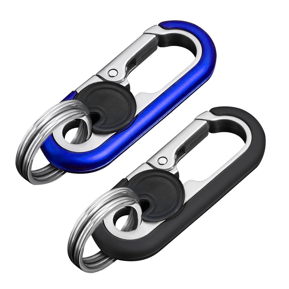 Heavy Duty Car Keychain for Men, Quick Release Anti-Loss Key Chain Clips  Key Holder with Double Keyrings (Blue+Black, 2PCS)