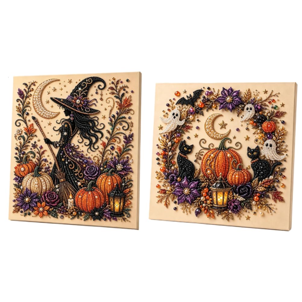 Ce 2Pcs ​Halloween Pearl Diamond Painting Set, Creative Craft Kit For Adults