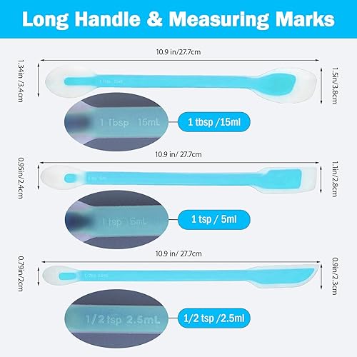 Miniatura 3 de Juego de 3 cucharas de espátula de silicona de doble extremo, raspador de tarro de mango largo y cuchara medidora con escala (1 cucharada, 1