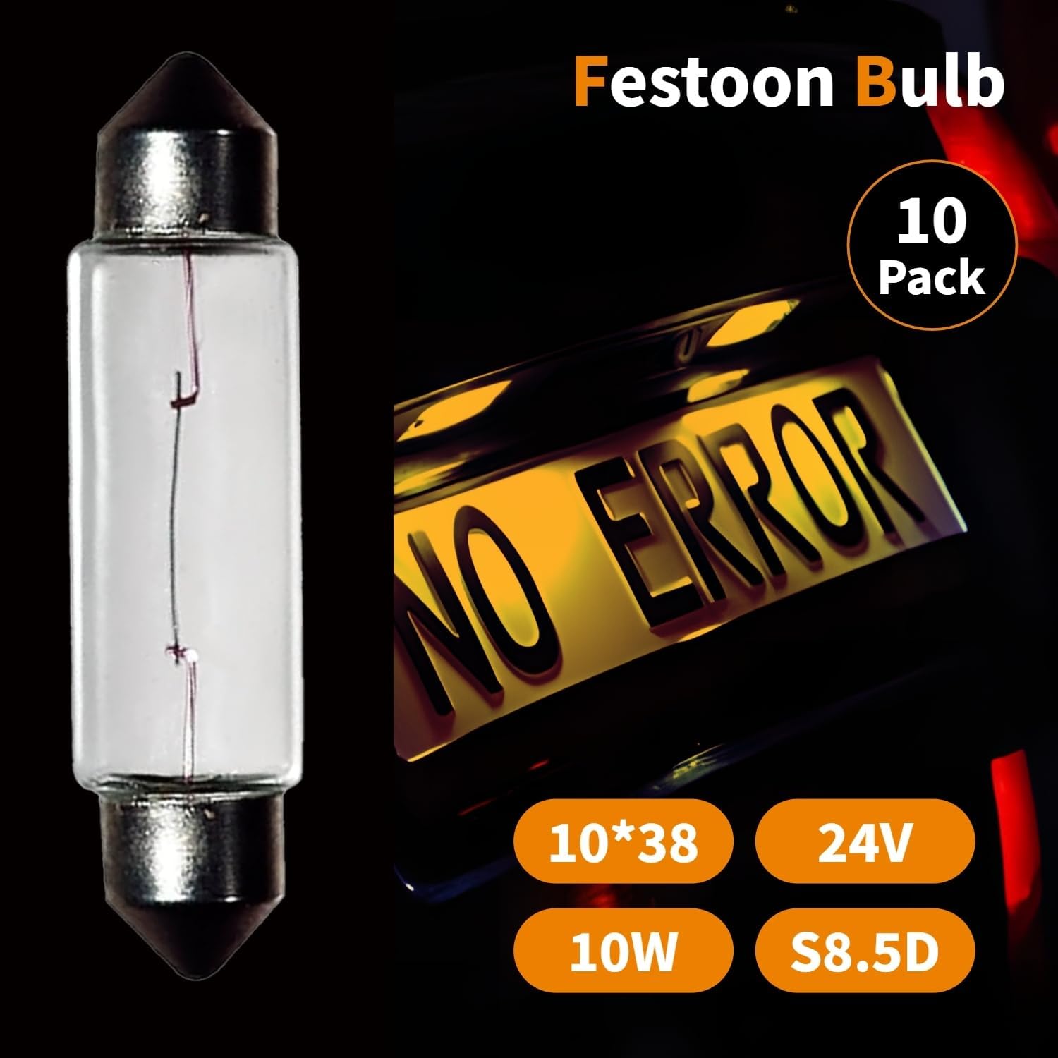 10 Pack Festoon Bulb 24V 10W Xenon Bulb Sv8.5-8 T3.25 10X38mm