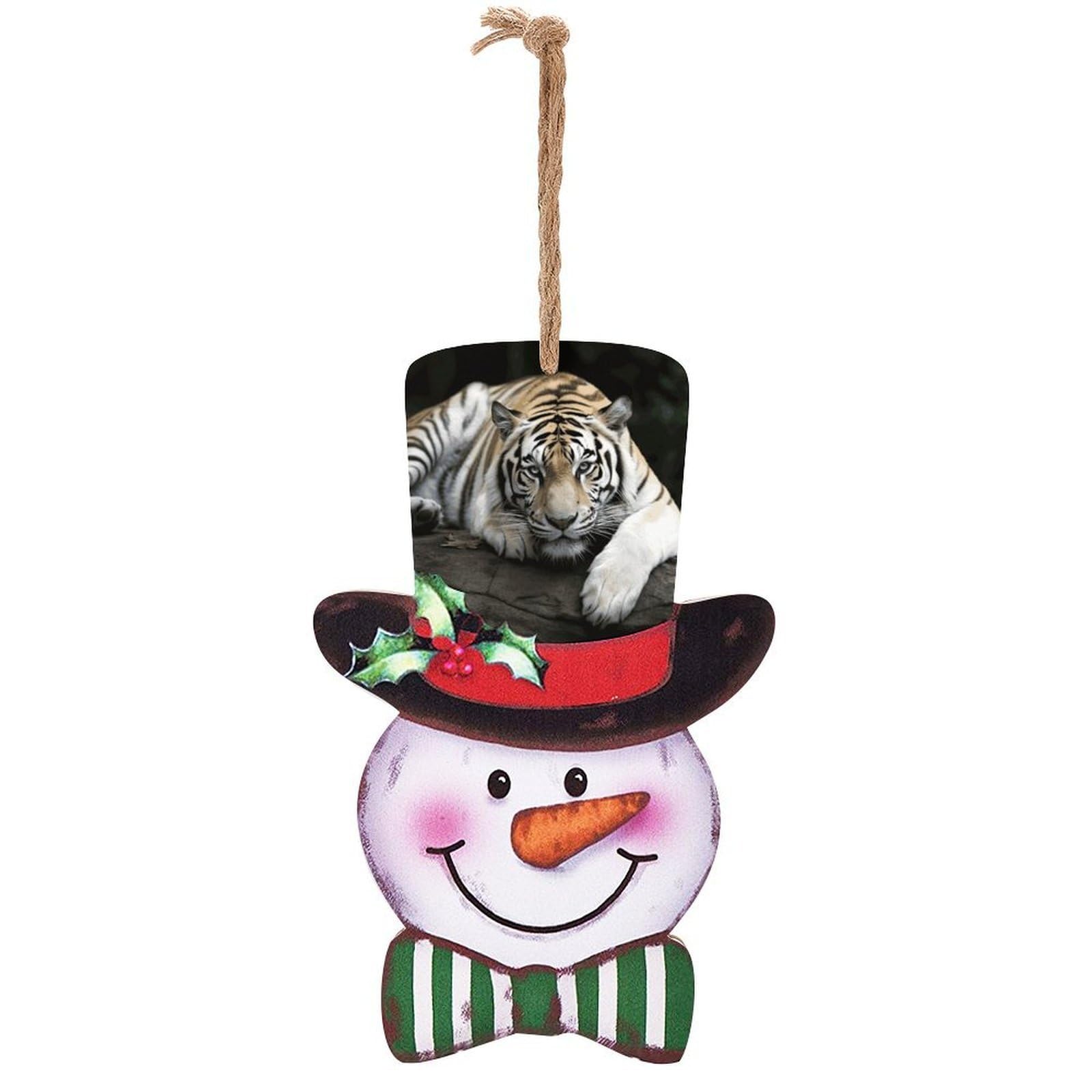 Tiger Lie On Rock Snowman Decor Christmas Snowmans Hanging Decors Wooden Exquisite Holiday Decoration Sign for Home Window Wall Farmhouse Indoor Outdoo