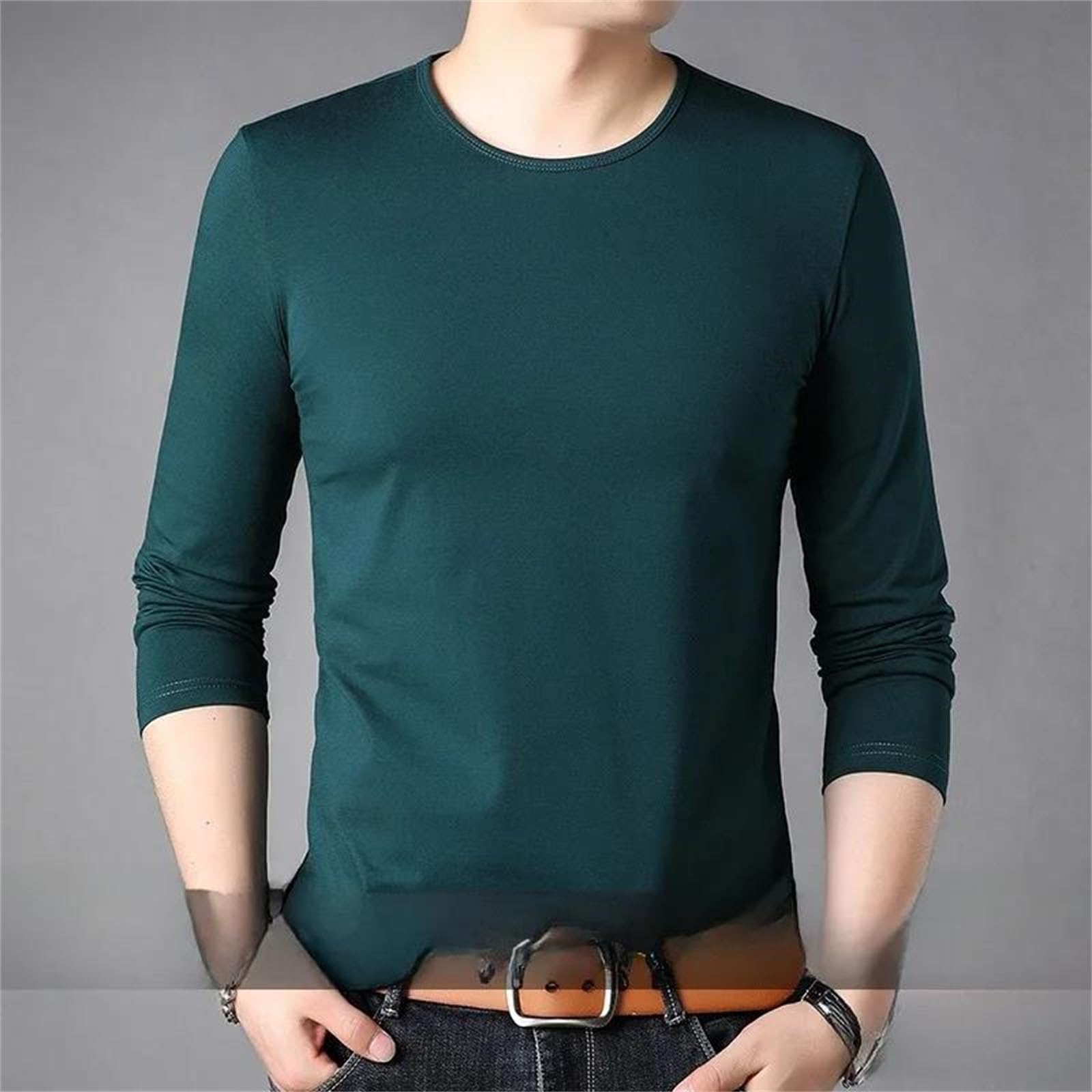Camiseta de algodón de manga larga para hombre, casual, holgada, cuello redondo, estilo urbano, cómoda, para uso diario