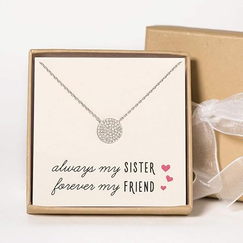Miniatura 2 de A+O Regalo para hermana, collar con colgante de disco de circonita cúbica pequeña en oro, oro rosa o plata