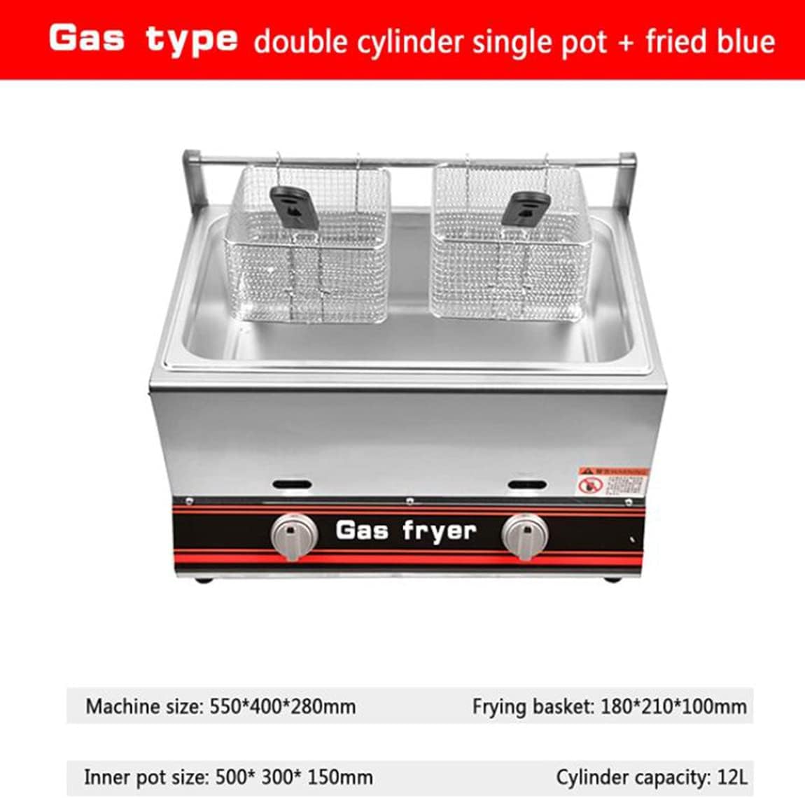 Commercial Gas Fryer 6L/12L - High Capacity Stainless Steel Deep Fryer, Double Frying Machine for Restaurants & Home Kitchens, Professional Gas Worktop Fryer