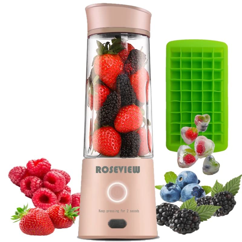 Photo 1 of Portable Smoothie Blender ROSEVIEW Tritan Bottle Cordless Mini Shakes blend Cup for smoothies USB rechargeable battery 2 speed Handheld Personal travel mixer (Coral)