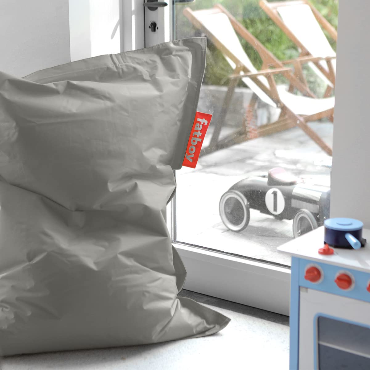 Fatboy Original Pouf Enfant - 100 x 10 cm - Argent | Fauteuil Enfant Robuste et Durable pour l'Intérieur - Fauteuil Pouf en Nylon - Bean Bag Confortable et Rechargeable