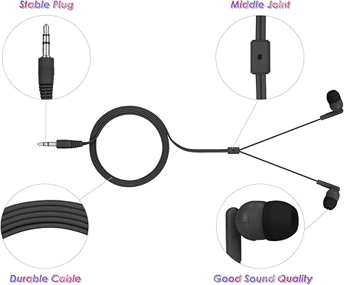 Miniatura 2 de QIDAIZUOEN Paquete de 30 auriculares para niños a granel con cable en el oído, desechables para estudiantes, color negro, envueltos individualmente