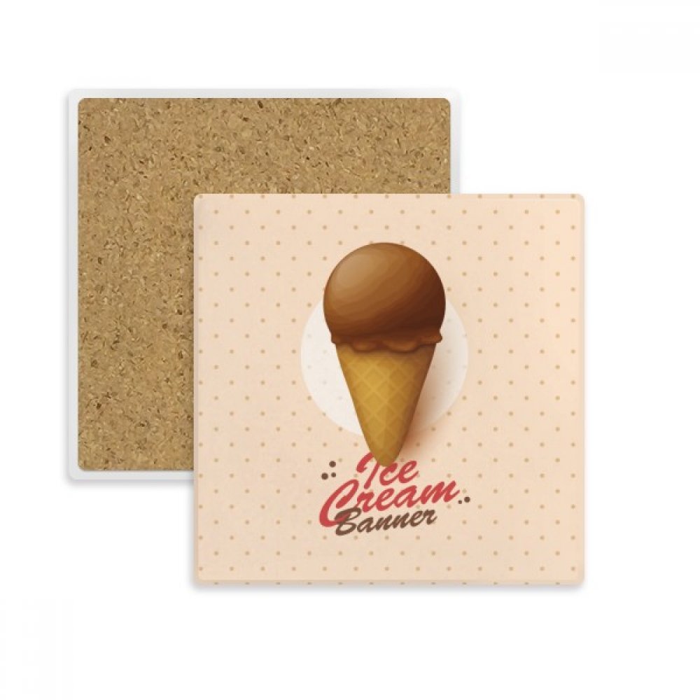 Dessous de verre carré en pierre absorbante avec motif de cornets de crème glacée au chocolat