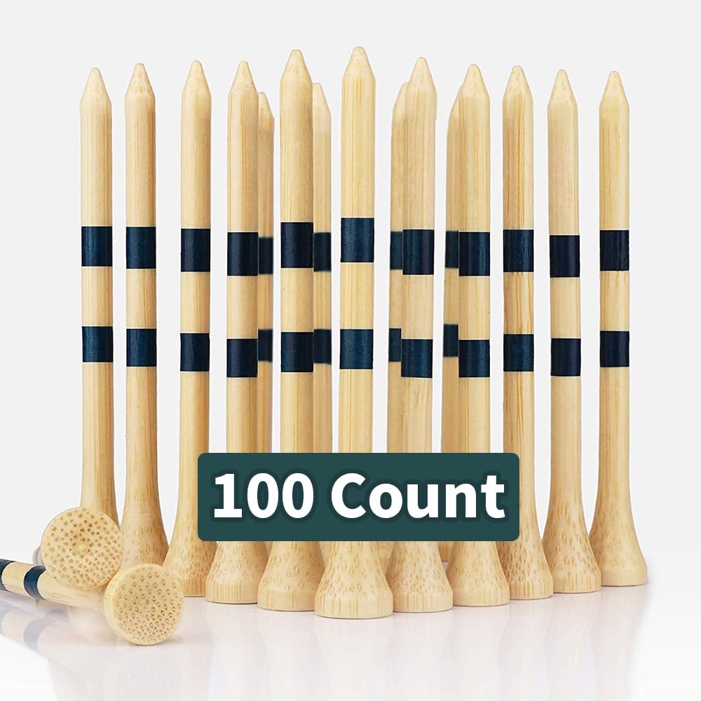 100 Count,70mm2 3/4" Eco-friendly Bamboo Golf Tees,Biodegradable Golf Tees,Dual line height markings,Ultra Stable Base,Curved Top,Strong & Sustainable Bamboo Tees, Golf Gifts for Men,Golf accessories