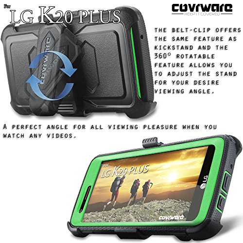Covrware Aegis Series Case Lg K20 Plus / K20 V / Harmony / Grace 4G, Built-In [Screen Protector] Heavy Duty Full-Body Rugged Holster Armor Case [Belt Swivel Clip][Kickstand], Green #TOP4