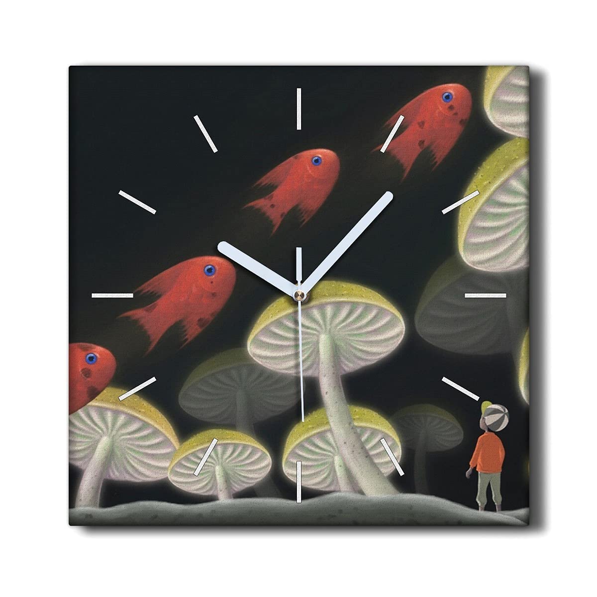 Horloge sur Toile sans tic-tac Coloray 30x30cm - Décoration Murale Salon Poisson Fantastique