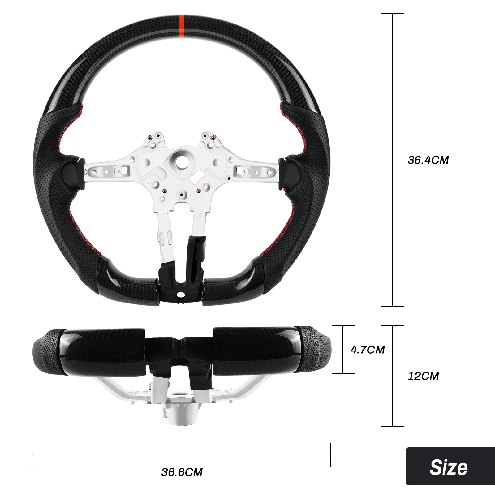Handgefertigte echte Carbonfaser-Lenkrad, Die rote Mittellinie, Perforierte Ledergriff für BMW M Sport Serie/für M Performance Serie M3 F20 F22 F23 F30 F31 F87 M2 F82 F83 F15 F21