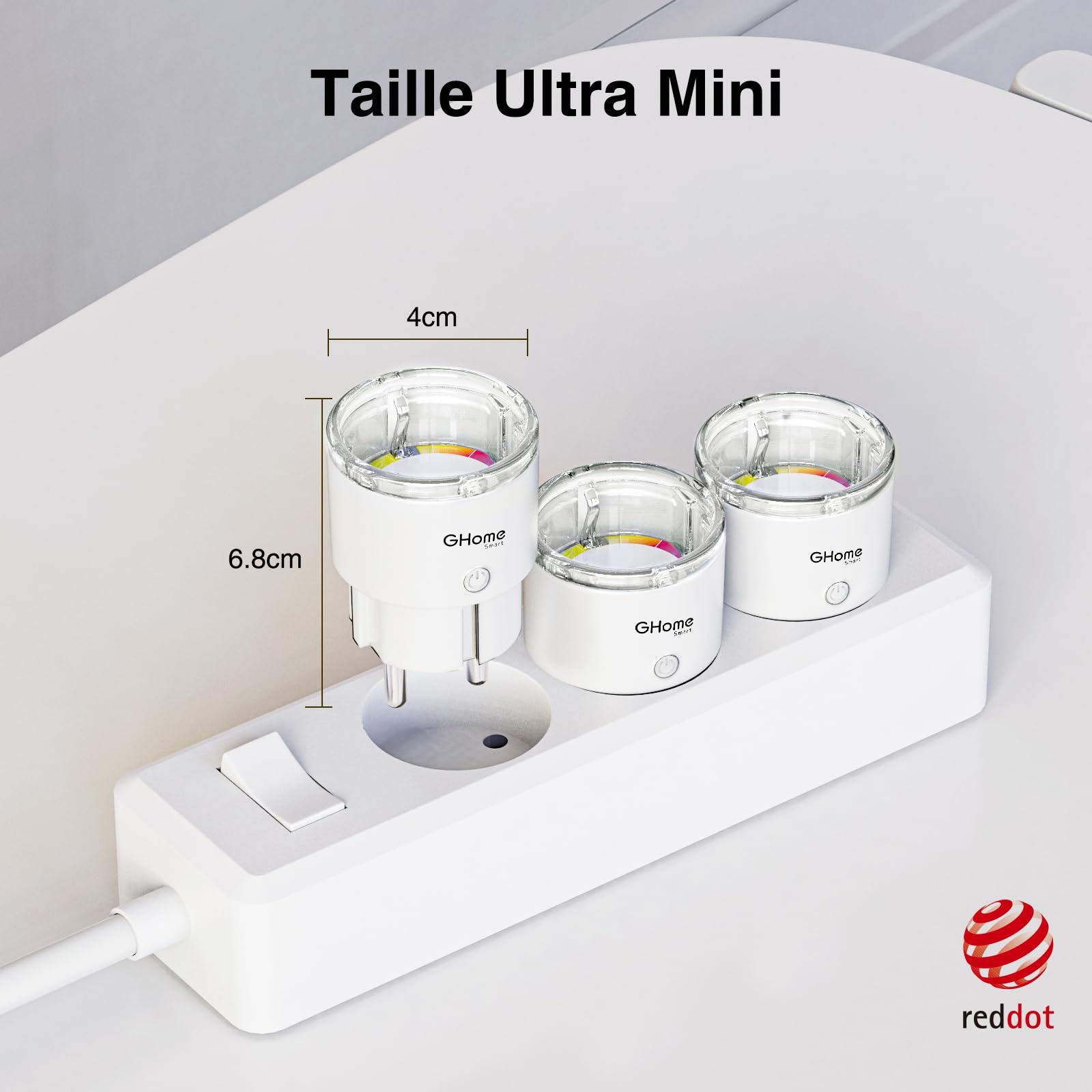 GHome Smart Prise Connectée WiFi, Mini Prise Intelligente Certifié TÜV avec Mesure de Consommation Électrique,APP Contrôle, Programmable Plug avec Alexa et Google Home, Fonction de Temps, 10A