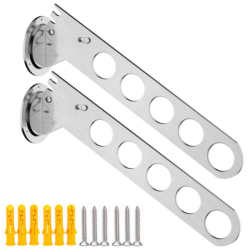 Appendiabiti Da Parete Pieghevole 2 Pezzi - Acciaio Inox, Ganci Extra, Per Bagno, Camera, Lavanderia