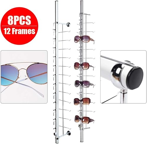 Miniatura 4 de Paquete de 8 estantes de exhibición de lentes de sol de aluminio con cerradura para lentes de sol, organizador de almacenamiento para lentes de sol,