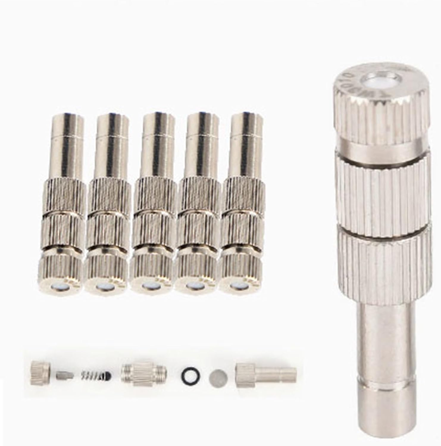 GQQGSHOP 50Pcs Brass Misting Nozzles Kit for Cooling System, Low Pressure 6mm Push-in Nozzle with Filter Screen, Mister Nozzles, Fog Nozzles for Outdoor Cooling System Garden Water Mister(0.4mm)