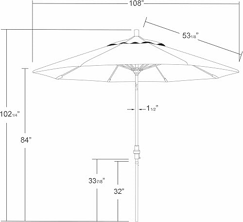 Miniatura 7 de California Umbrella GSCUF908117-5461 - Sombrilla redonda de 9 pies con poste de aluminio y varillas de fibra de vidrio para patio, 9 pies, color