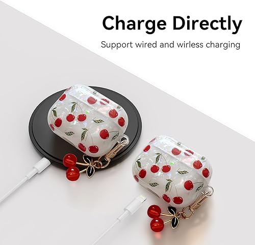 Miniatura 6 de Funda compatible con AirPods 4, bonita funda estética de cereza para AirPod 4 con llavero de cereza, funda protectora de TPU suave a prueba de