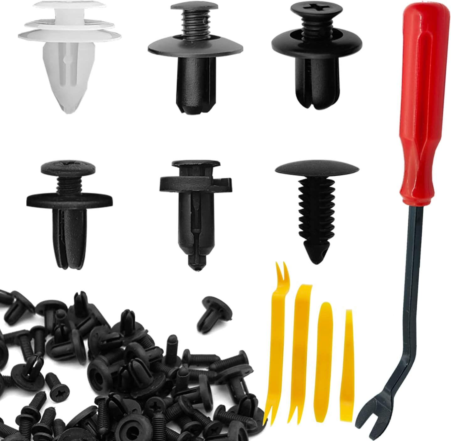 Grafken 100Pcs Car Retainer Clips & Fastener Remover, Quality Nylon Push Rivets - Splash Shield Clips 6 Most Popular Sizes & Applications for Honda Toyota GM Ford, m