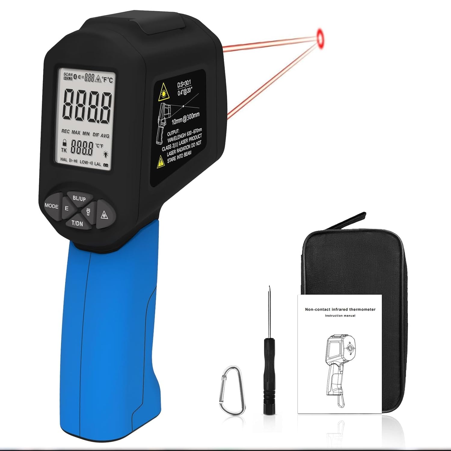 HOLDPEAK Non-Contact Infrared Thermometer Gun, -58℉~2876℉ High Temp Laser Industrial Thermometer with Adjustable Emissivity, Backlit LCD, MAX/MIN/DIF/AVG, for Industrial & Home Use (NOT for Human)