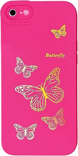 Miniatura 2 de Qokey Funda para iPhone SE 2022SE 2020iPhone 8iPhone 7 diseño de corazón de amor chapado en un lado con diseño de mariposa con protección completa