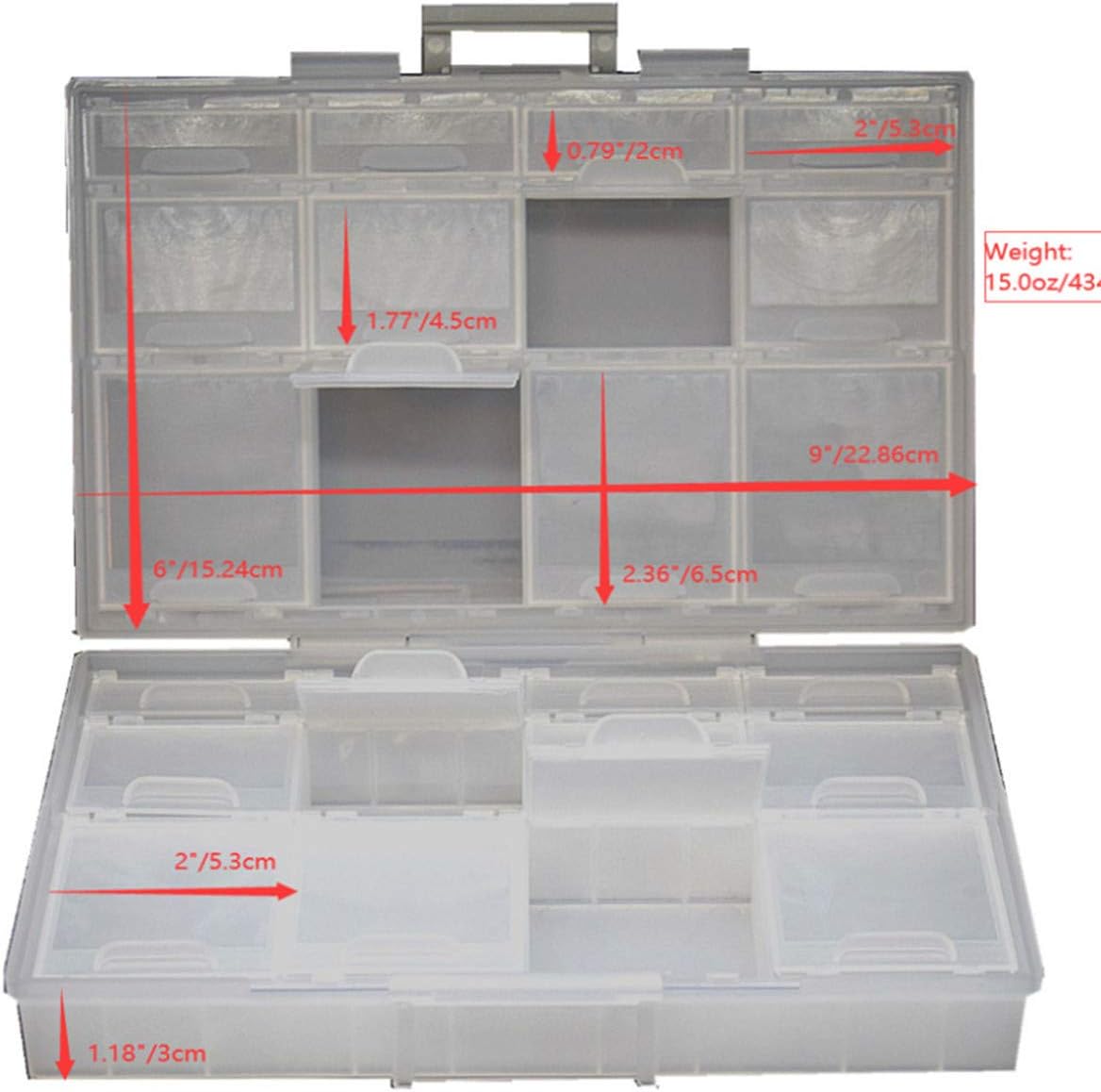 Aidetek half transparent BOX-ALL-24 small parts beads stationery jewelry box organizer for sorted parts 3 sizes 24 compartments with lid