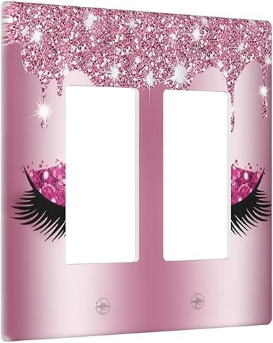 Miniatura 130 de Placa de pared de doble palanca de 2 cuadrillas con diamantes brillantes con diamantes, bonito ojo fucsia, placa frontal decorativa para dormitorio