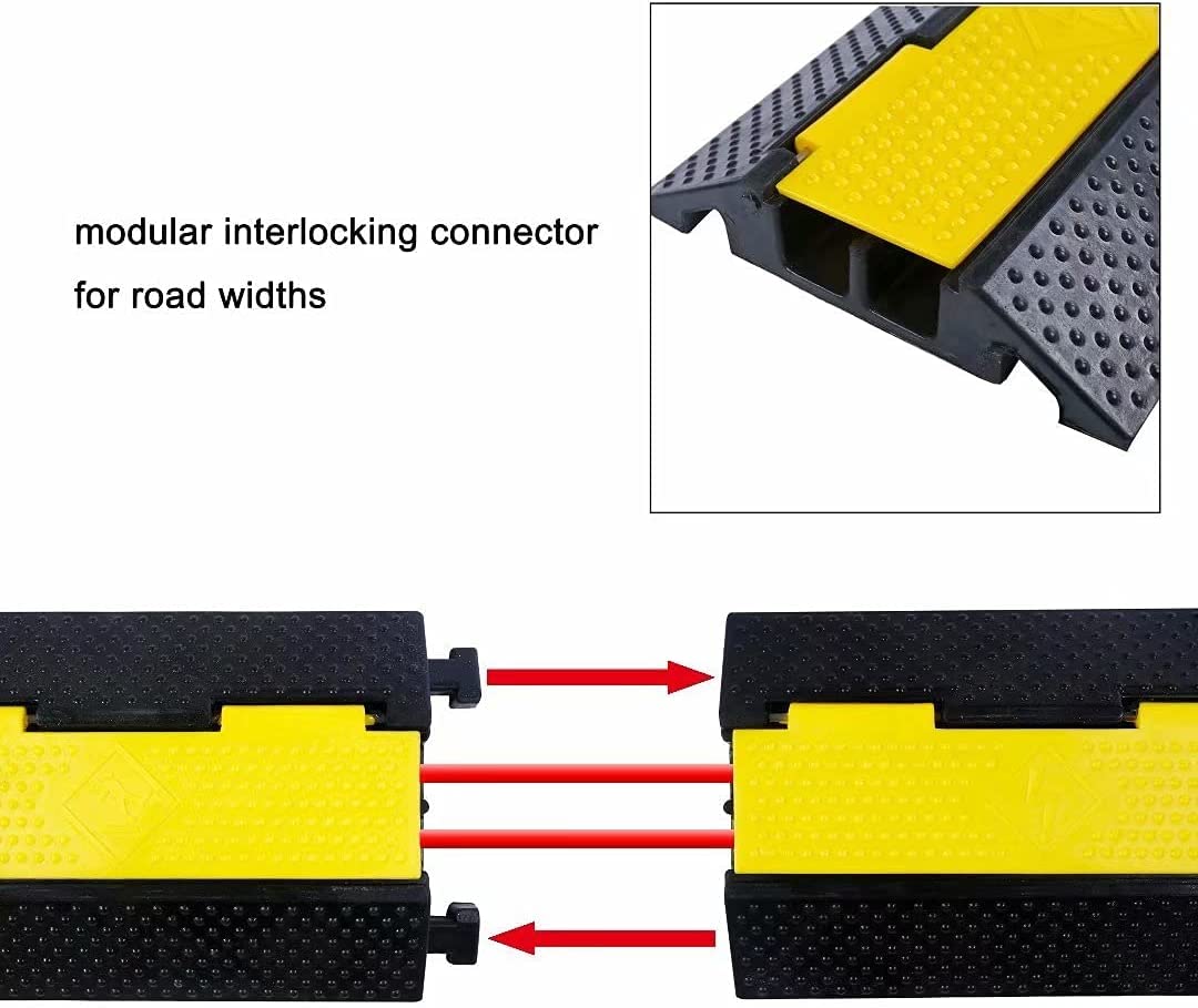 BWKJMY Protector de Cable de Suelo de 2 Canales, Capacidad de Carga de 10000 Libras con Tapa de plástico Amarillo, Protector de Cable al Aire Libre para Garaje, Carretera, rampa