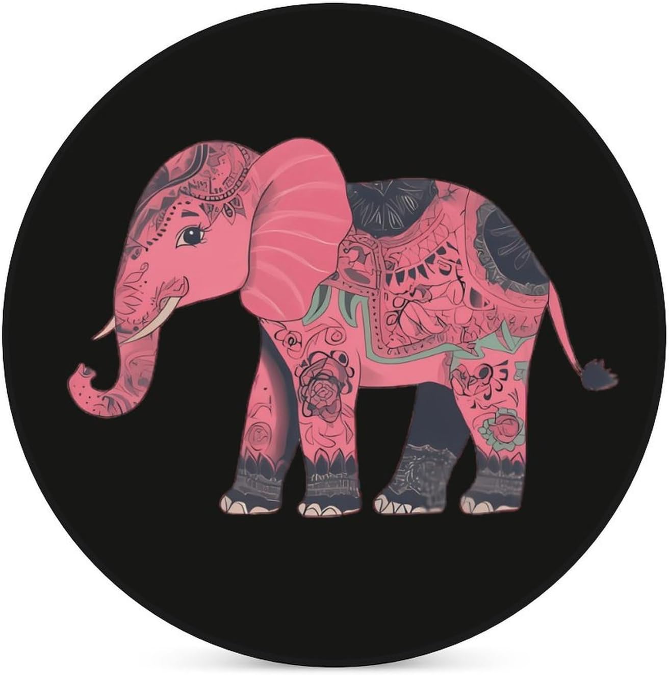 Indian Elephant Round Ceramic Coasters Print Drinks Absorbent with Cork Base for Home Decor Gifts 4 Inch