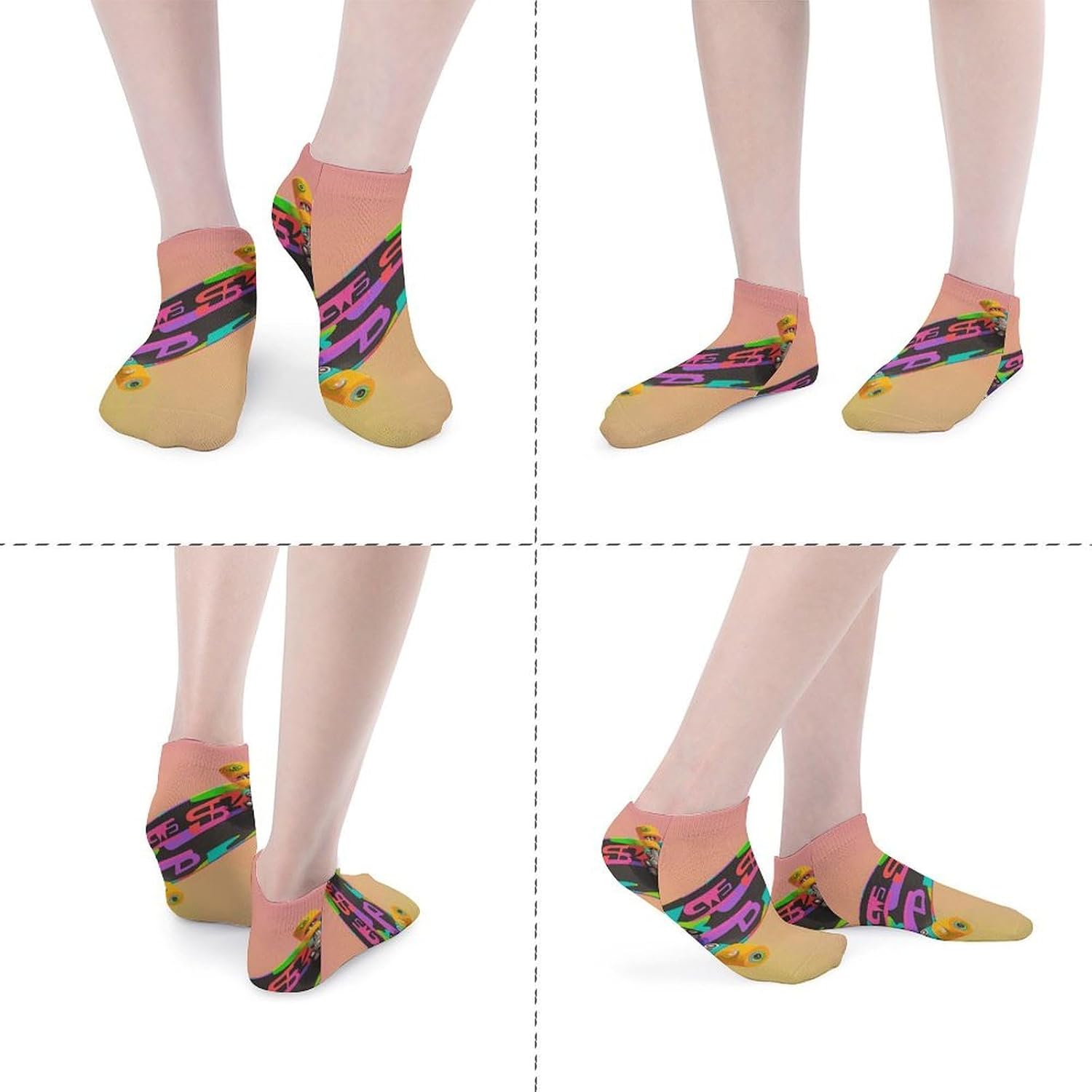 3D Colorful Skateboarding 5 Pairs Athletic Socks, Breathable Short Socks