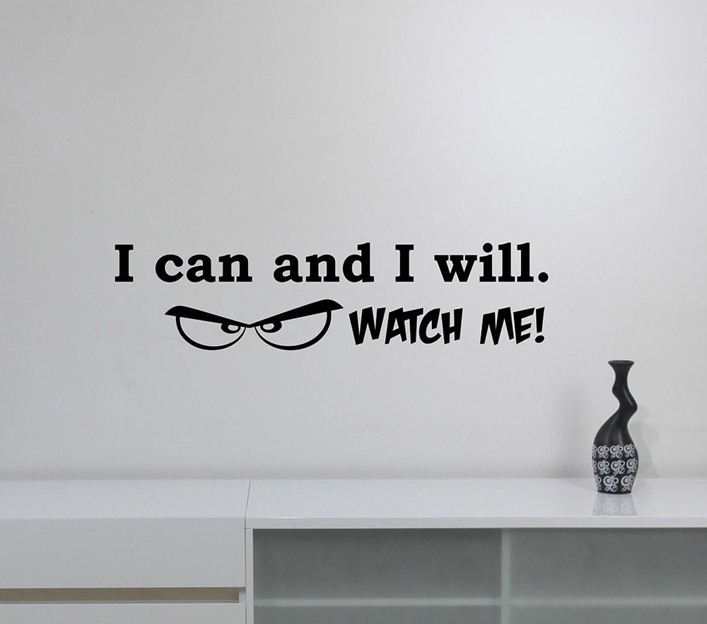 I Can and I Will Watch Me Decal Daily Quote Motivational Sticker Cartoon Eyes Inspirational Saying Art Decorations for Home Room Bedroom Office Decor Ideas hq9