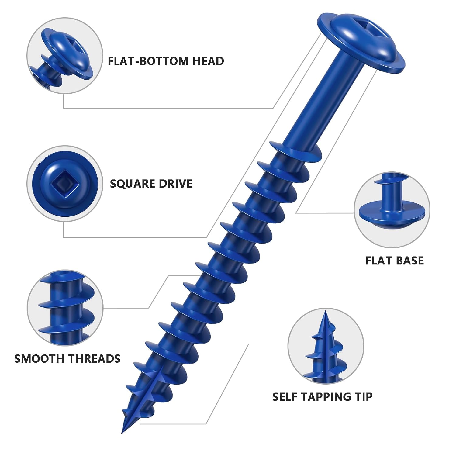 Wensilon (Blue) Pocket Hole Screws # 8 * 2-1/2" 500pcs 5lbs Square Hole Wood Screws and Round Head Square Hole self Tapping Screws are Suitable for Wooden use.150MM,60MM Drive bit Included.