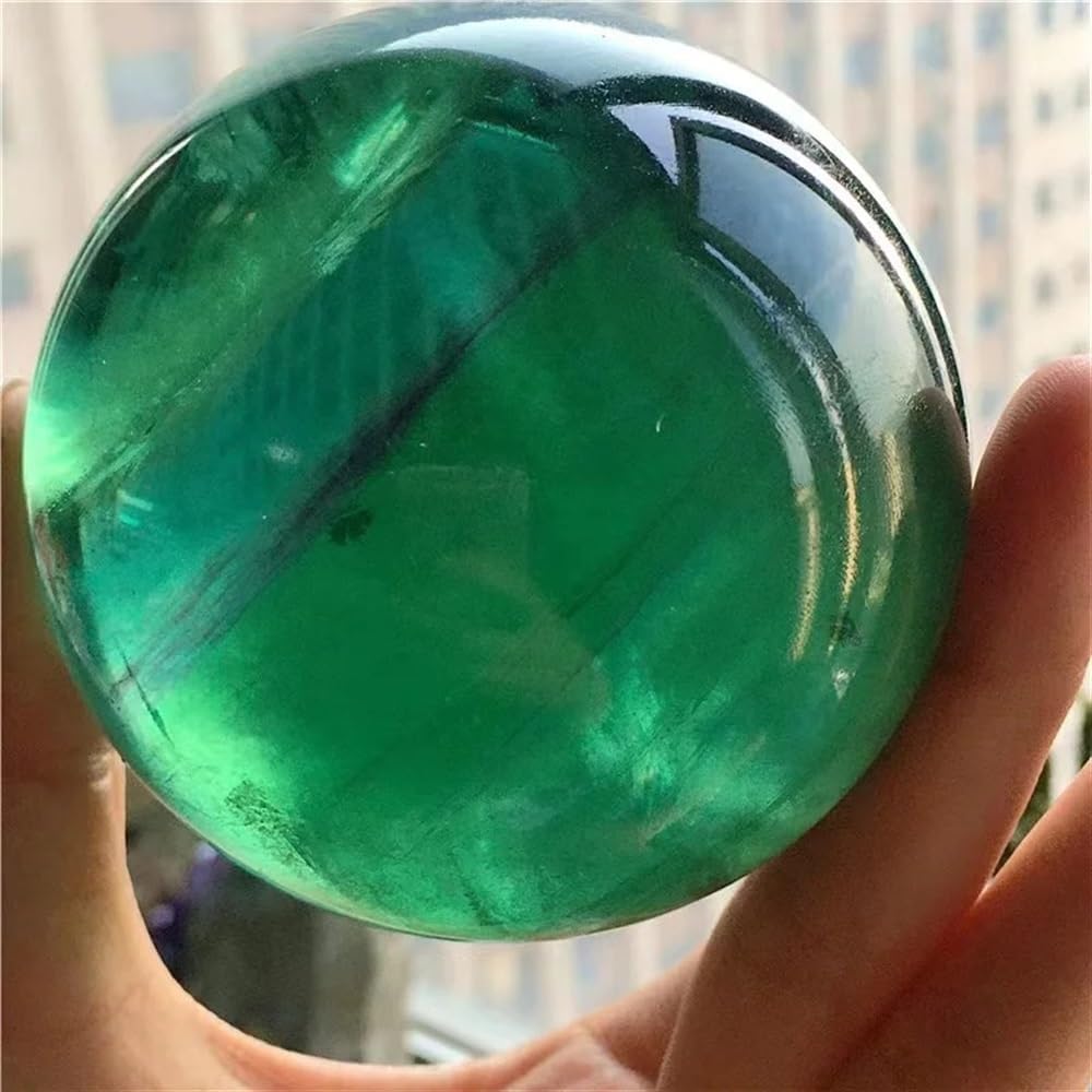 Fluorite Crystal Ball Green Fluorite Crystal Crystal Transparent Fluorite raw Stone Polished Green Crystal Ball Ornament Home Decor(Size:600g)