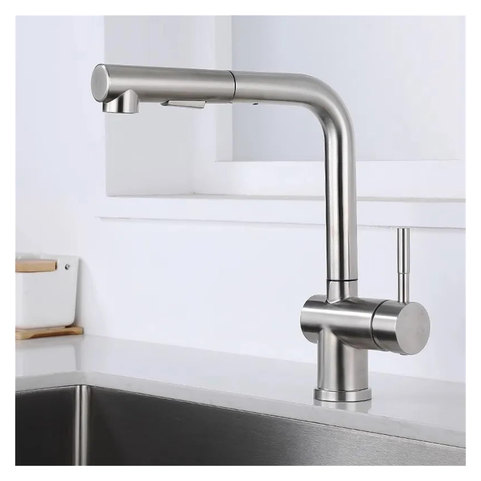 Jvddi Silver Pull Out Kitchen Sink Faucet Flexible 2 Modes Stream & Sprayer Nozzle Faucets Stainless Steel(Silver)