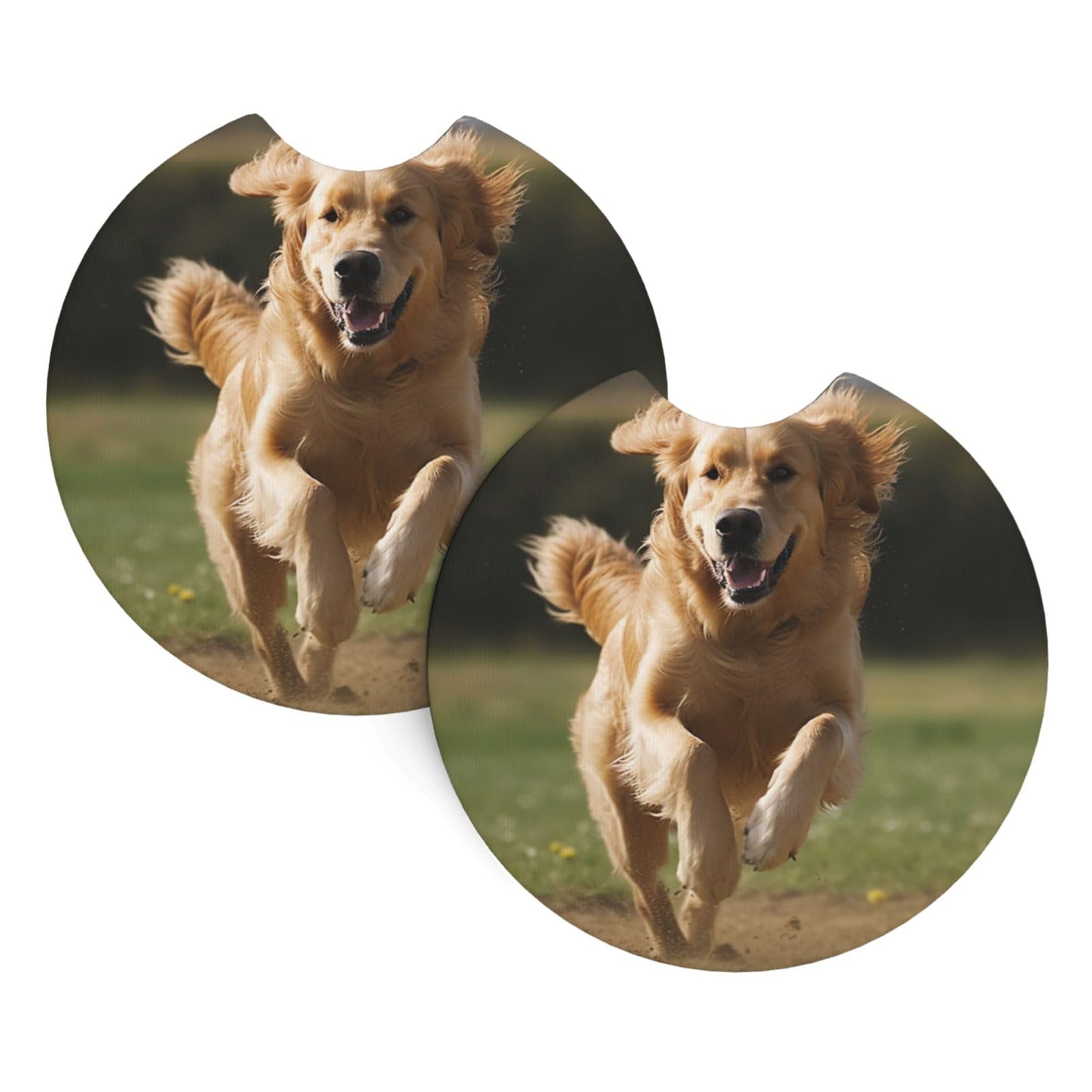2 Pack Car Coaster for Cup Holders Golden Retriever Running Car Cup Coaster 2.7" Neoprene Non-Slip Automotive Cup Mat Universal Auto Car Interior Accessories for Women Men Cup Pad