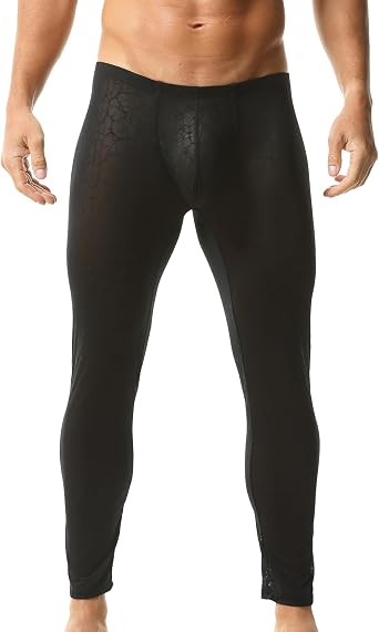 Mens Activewear Leggings See Through Long Solid Tight Pants Lace Leggings Yoga Pants
