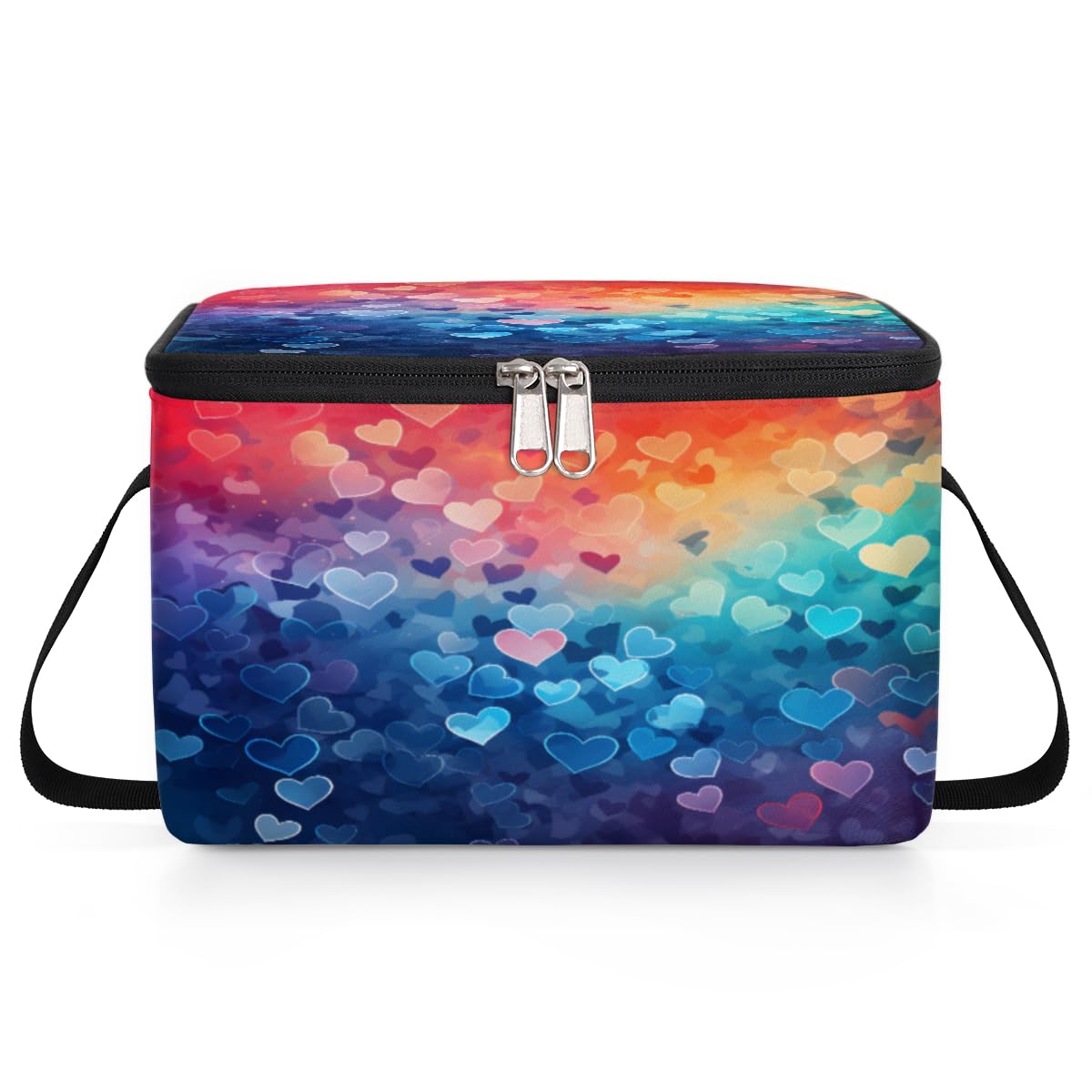 GzLeyigou Blue Decorate Valentine's Day Lunch Bags for Women Men 9 Cans, Hot & Cold Food Delivery Bag Insulated Grocery Bag Insulated Lunch Box Cooler Bag for Office Work Picnic Beach