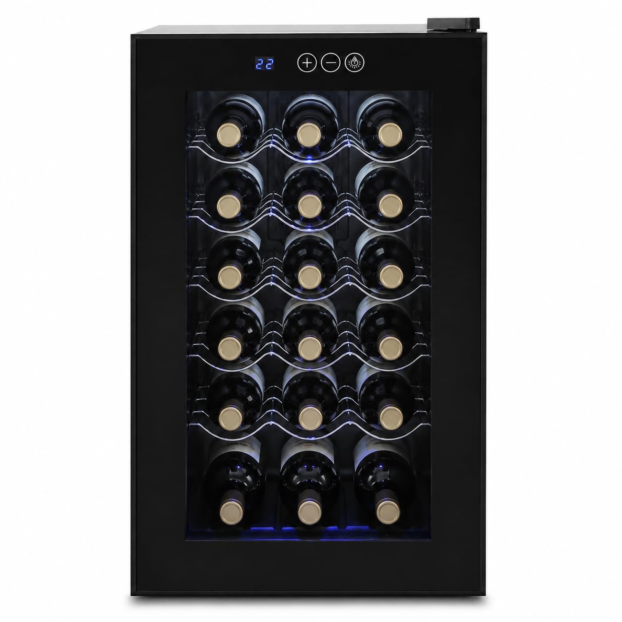 Compressor - Cantina da vino 46 l, 18 bottiglie, piccola cantina con pannello touch LED, anti-UV, gamma di temperatura di raffreddamento: 8-18 °C