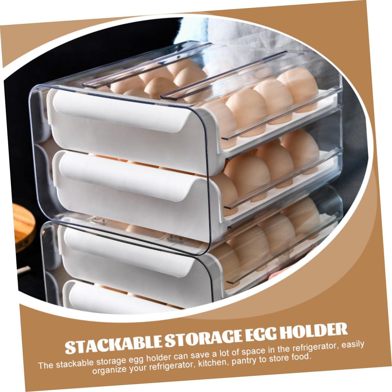 Mikinona Egg Holder Storage Drawer Organizer Bin Slot Double Layer Fridge Container for Safe Egg Storage Space-saving Design for Refrigerator Kitchen and Pantry Use