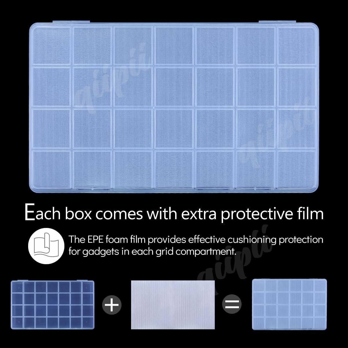 qiipii 1Pcs 28-Grid Clear Plastic Organizer White Fixed Compartment Storage Box for Rhinestones Beads, Earrings Art DIY Craft Jewelry, Diamond Accessories Small Parts, Items (8.82"L x 5.12"W x 0.6"H)