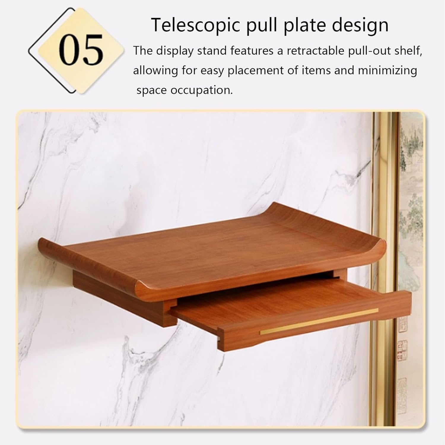 Wall Mounted Wooden Altar Shelf, Solid Wood Storage Altar with Pull-Out Platform, Small Meditation Stand for Home, Prayer Room, Small Spaces (Rosewood, 15" L * 9.8" W * 2.6" H in)