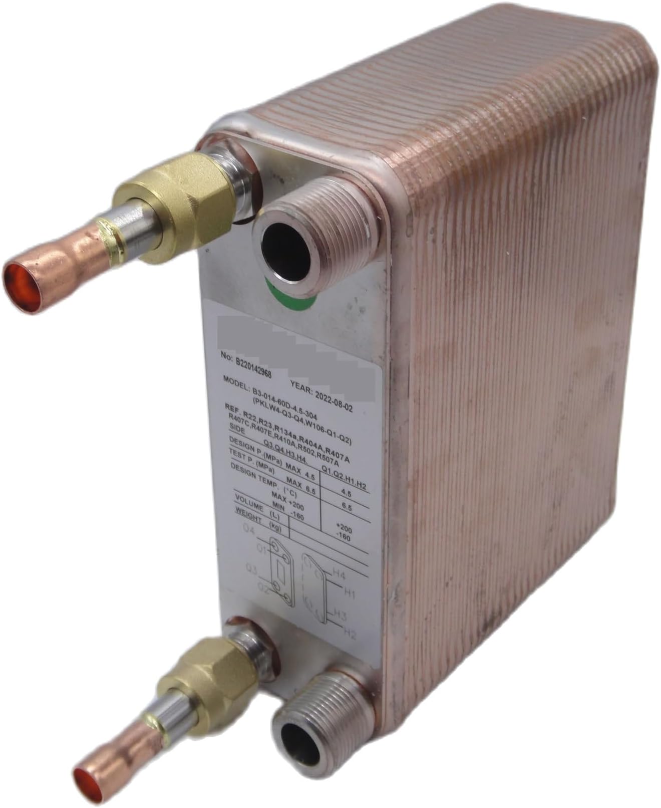 Wort Chiller, 60 Plates Low Height and Compact Size PHE is for air conditioners or Heat Pump Water chillers, Replace XB Plate Heat Exchanger(B3-014J3J4-60D-3.0)