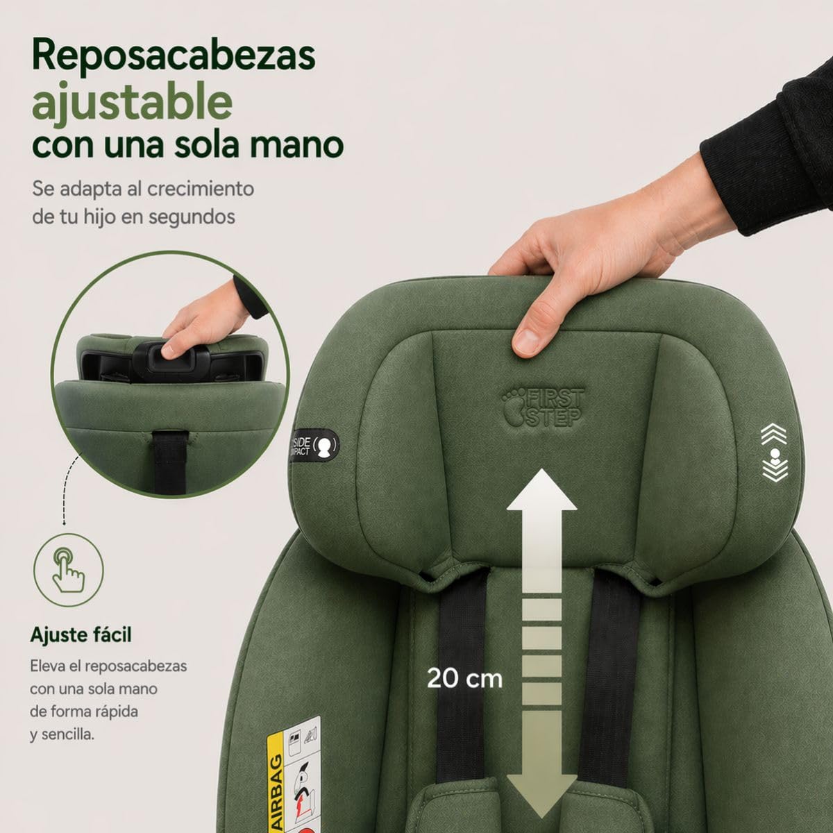 First Step Kronos 360° Silla Coche Bebé i-Size (40-150 cm), Silla Coche ISOFIX Giratoria, Grupo 0/1/2/3, Contramarcha hasta 4 Años, Reclinable 4 Posiciones, Arnés 5 Puntos, 0-12 Años, Verde Oliva
