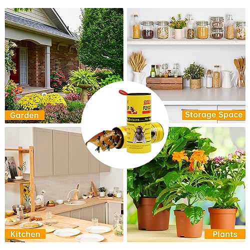 Flintronic Fliegenfänger, 18 Stück Fliegenfänger-Rollen, Premium Ungiftiger Fliegenvernichter Gegen Fruchtfliegen Fliegen Mücken und Motten, Fliegenfalle Klebestreifen für Innen und Außen