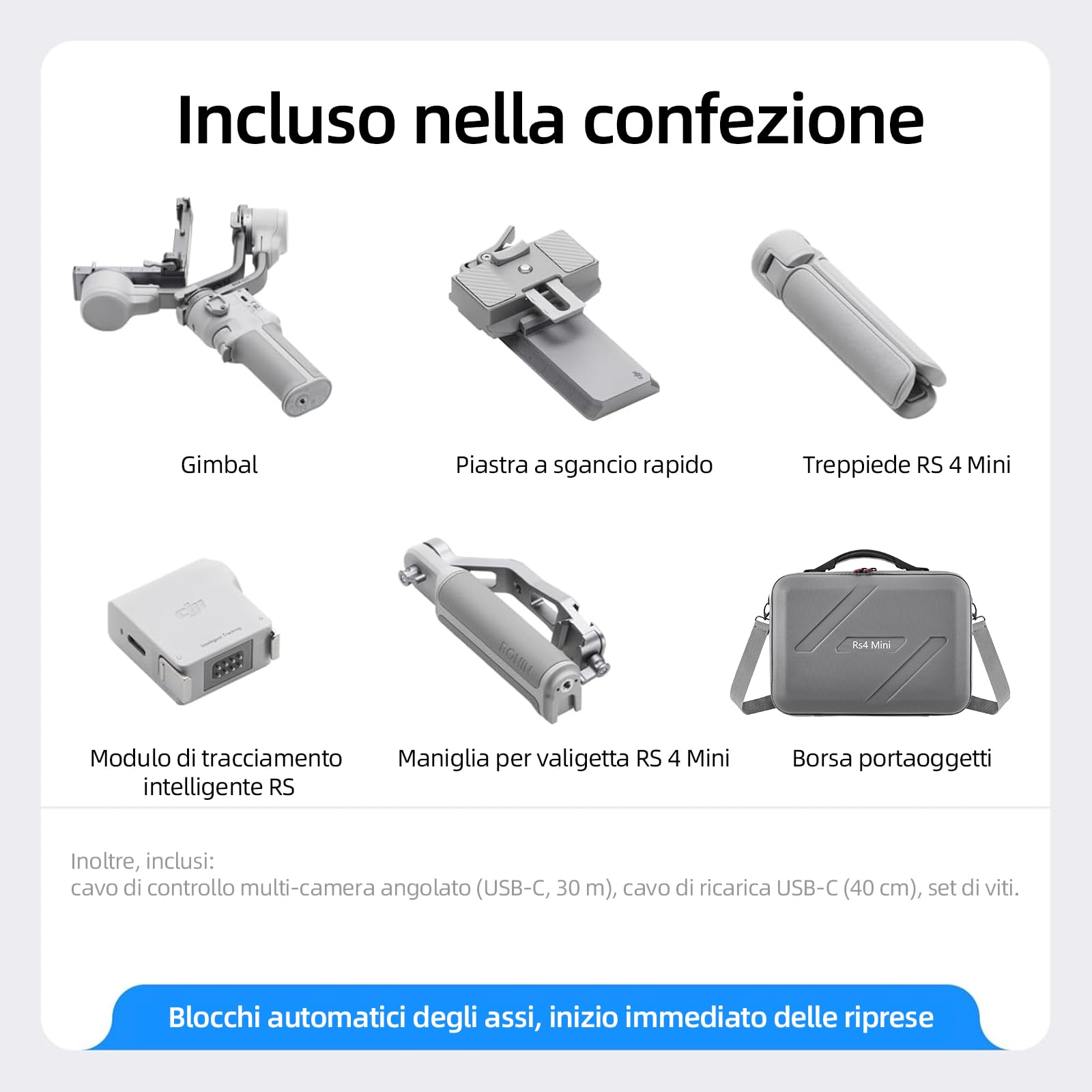 DJI RS 4 Mini Combo con borsa portatile, stabilizzatore cardanico per fotocamera Canon/Sony/Panasonic/Nikon/Fujifilm, blocco automatico degli assi, capacità di carico 2 kg, cardano per